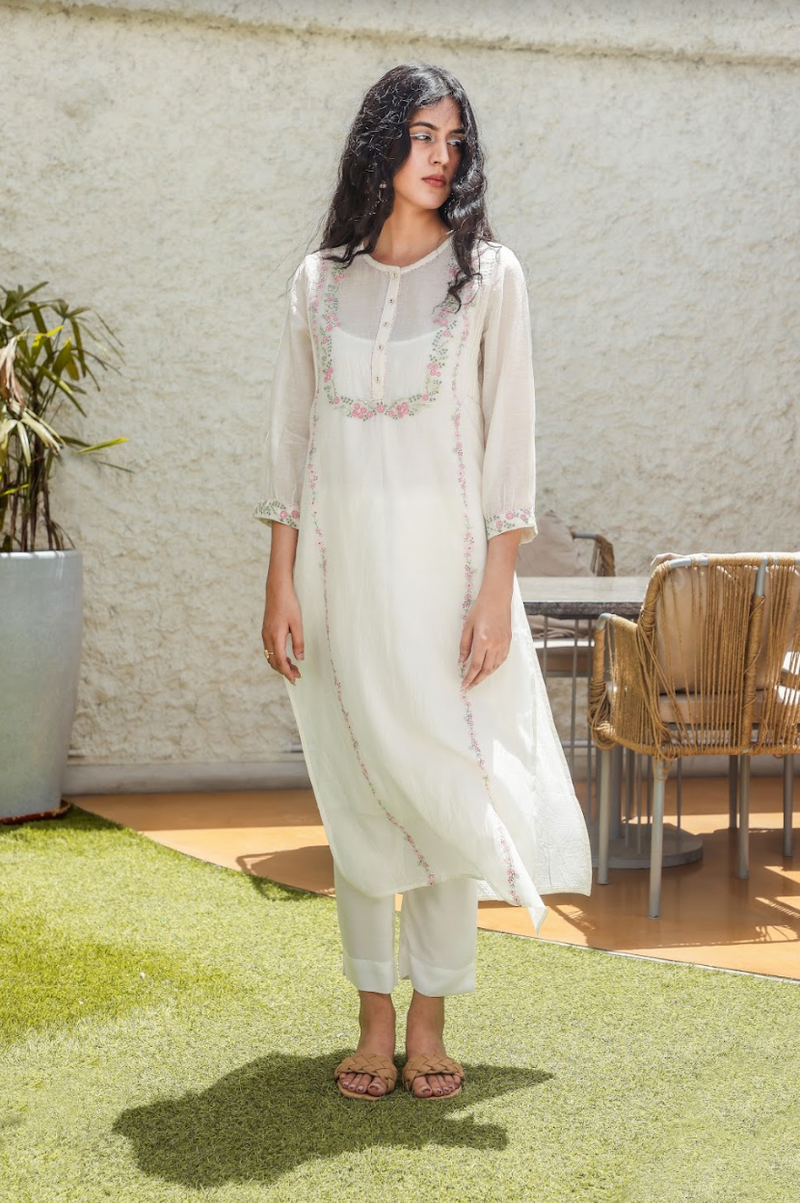 Snow white Camellia Kurta set