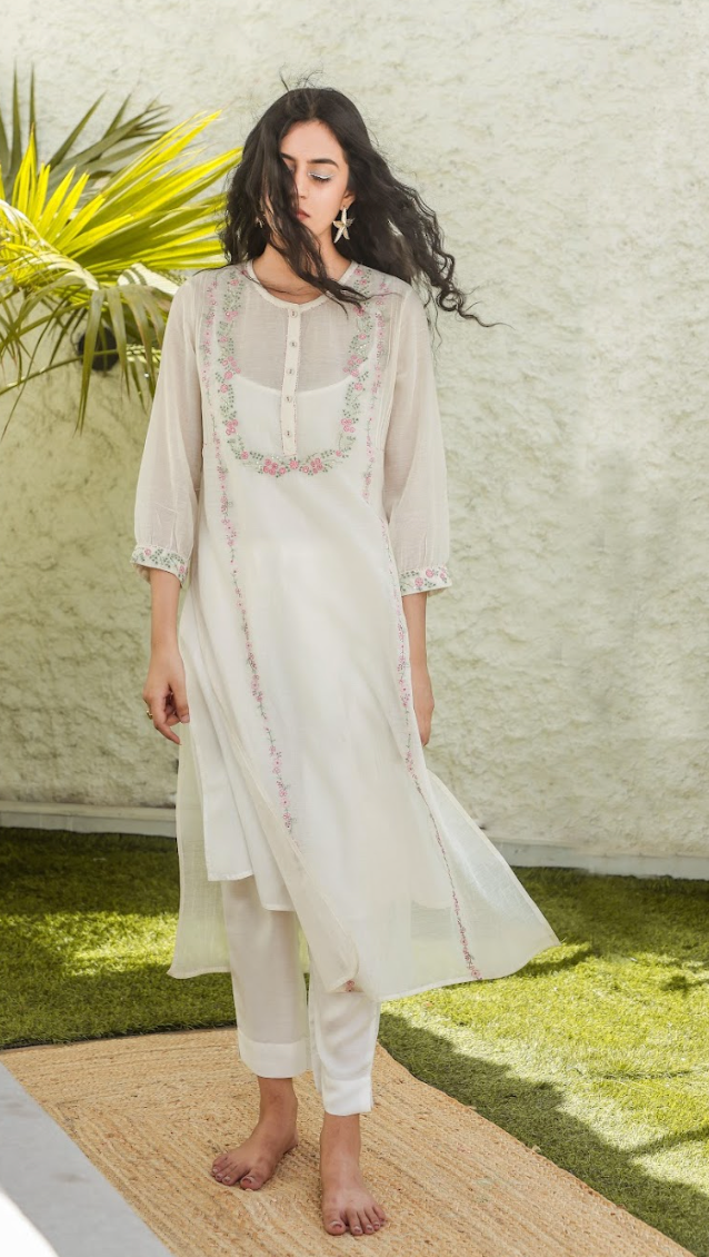 Snow white Camellia Kurta set