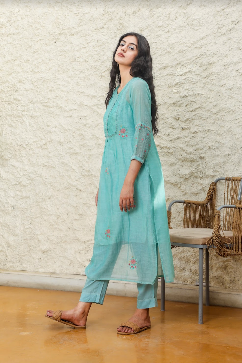 Teal yoke pintuck