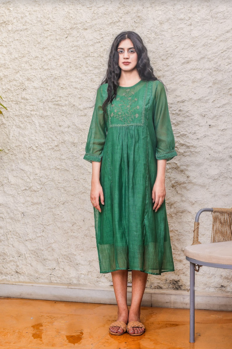 Bottle green paarijaat dress