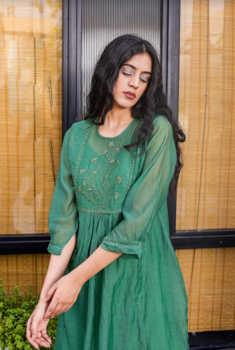 Bottle green paarijaat dress