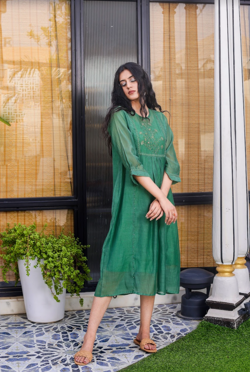 Bottle green paarijaat dress