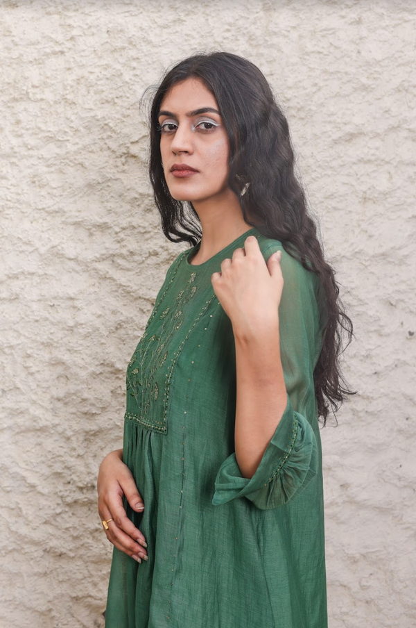 Bottle green paarijaat dress