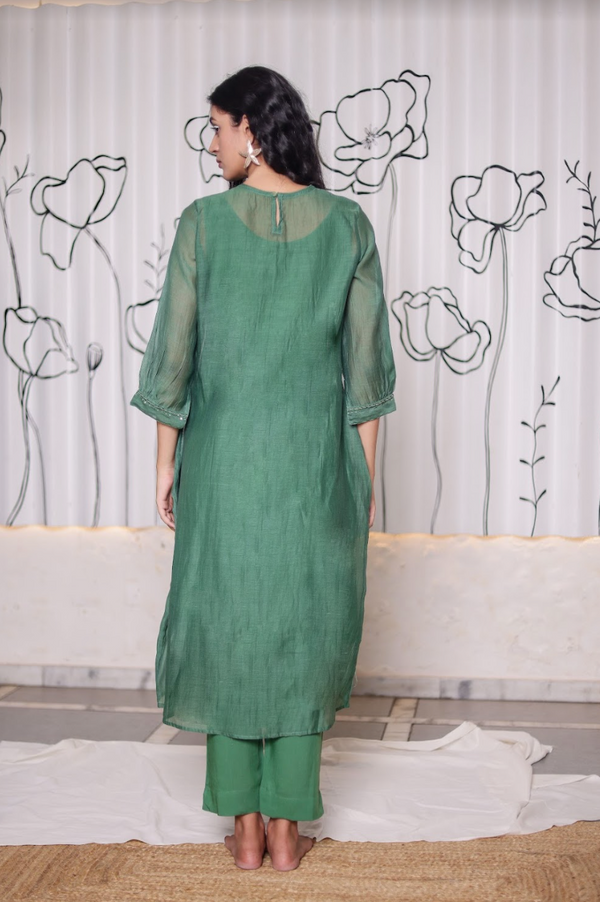 Bottle green paarijaat kurta set